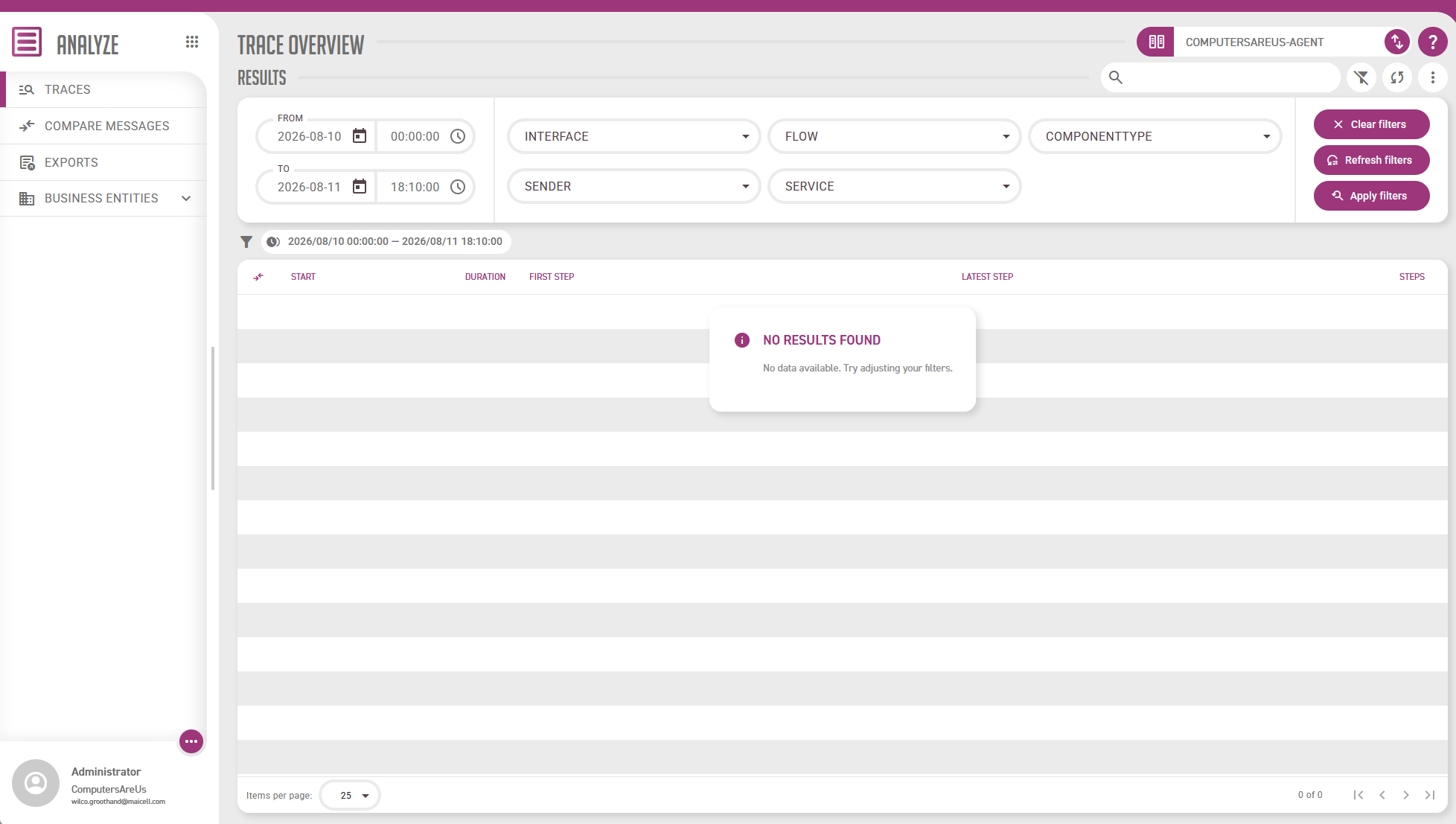 The Trace overview that Analyze opens on