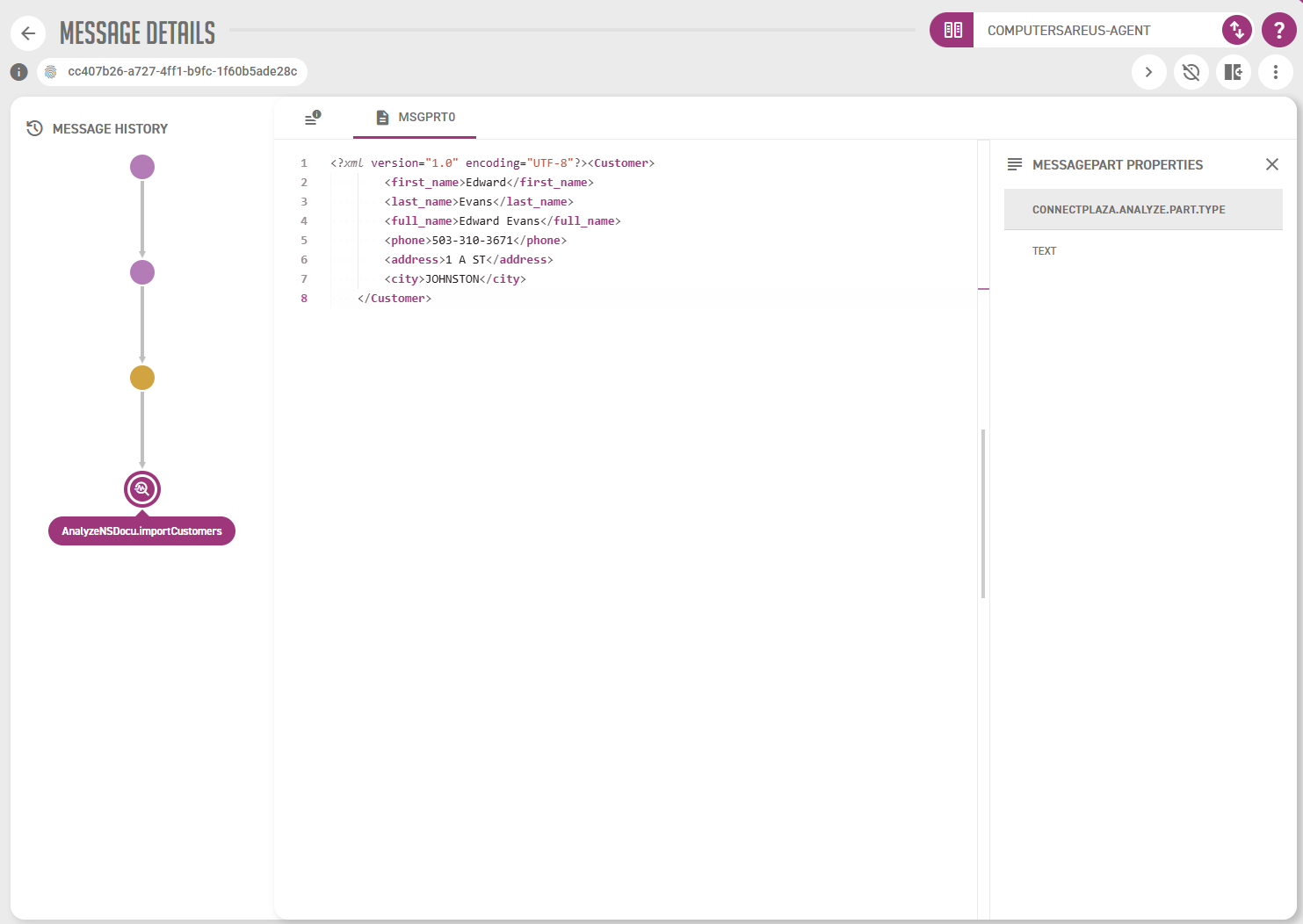 The properties of the MSGPRT0 message part