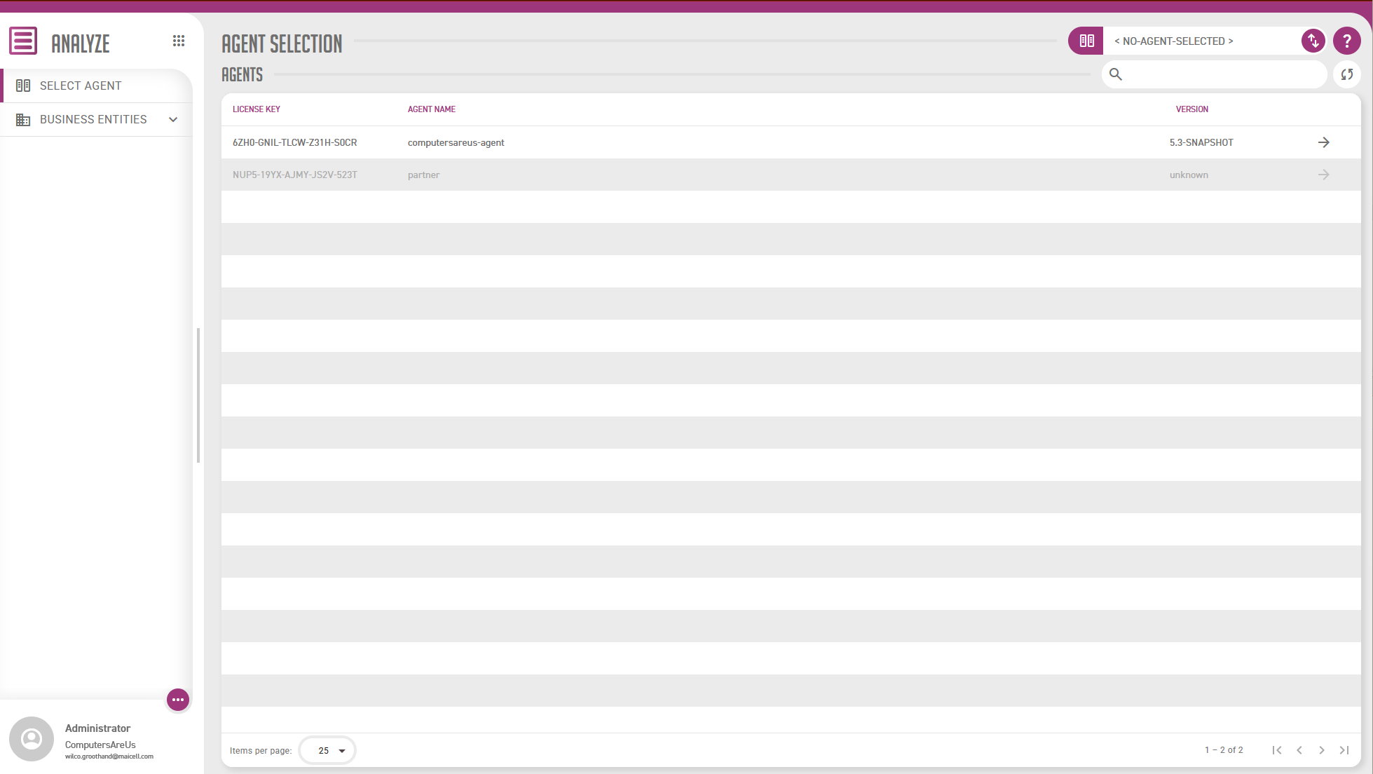 Selecting an agent in the drop down box