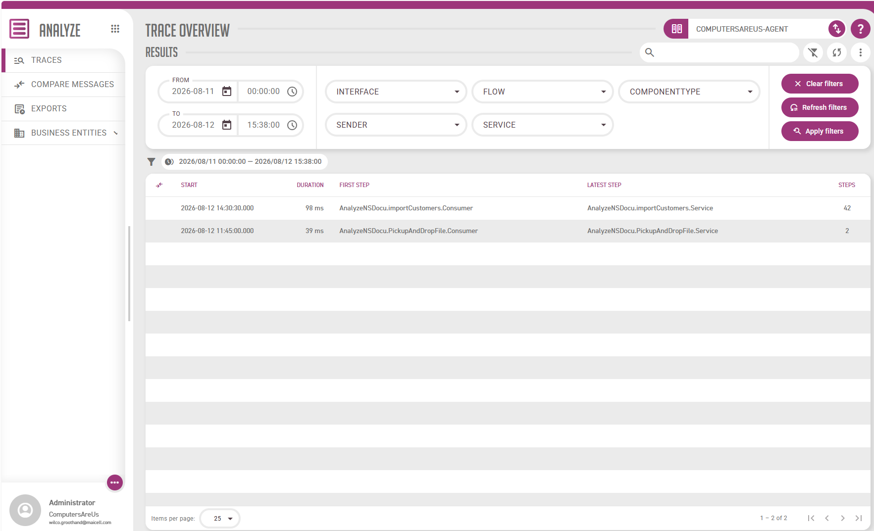 The Analyze trace overview screen