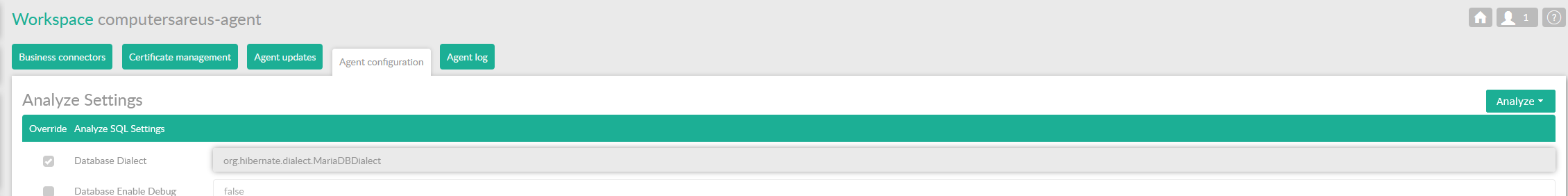 Selecting the Analyze settings