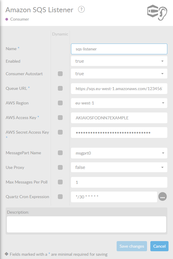 The Amazon SQS listener properties