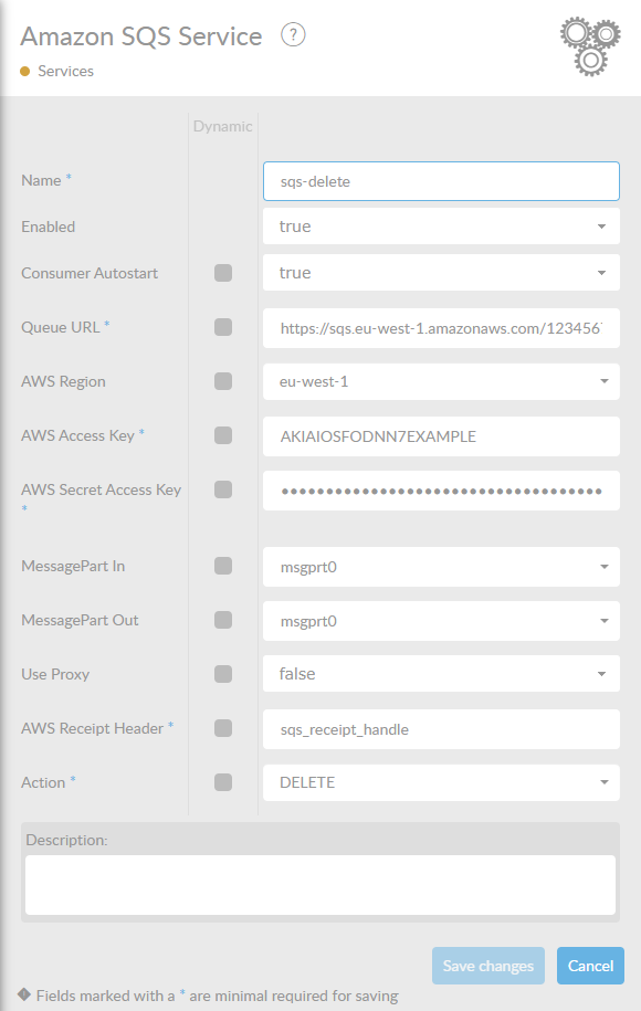The Amazon SQS service properties