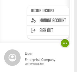 The Account actions menu with Manage account and Sign out