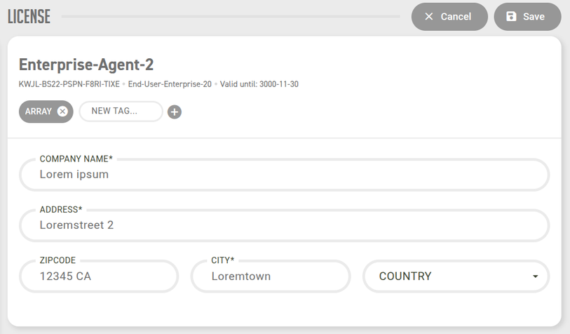 The License panel