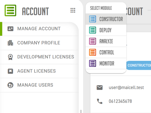 The Select module menu