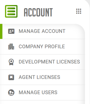 The Account side menu as a Manager sees it