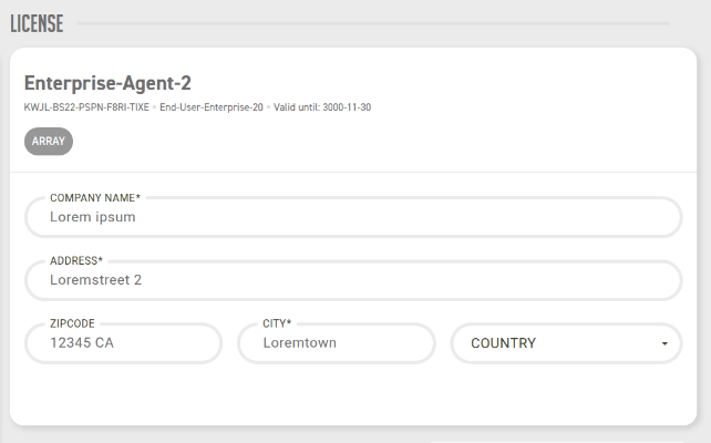 The License panel as a user sees it