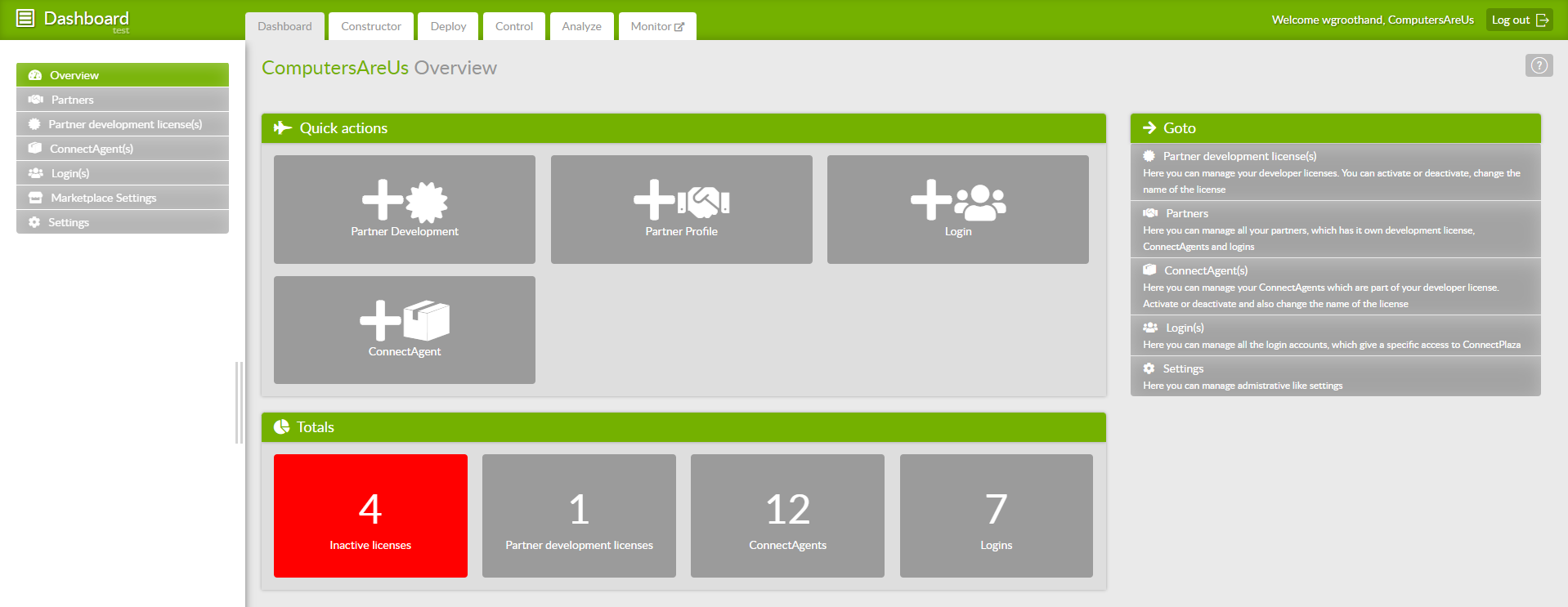Het initiele dashboard